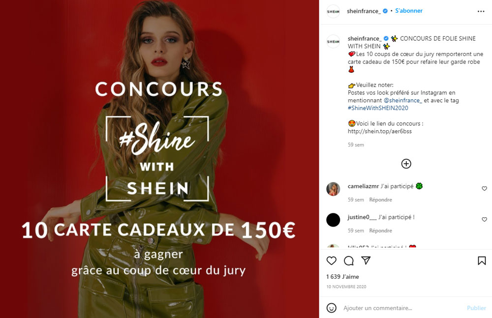 Concours Mode SheIn - engagement Instagram Campus Activation